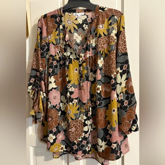 DR2 by Daniel Rainn Floral Peasant Women's 3/4 Sleeve Sheer Blouse - Picture 2 of 9